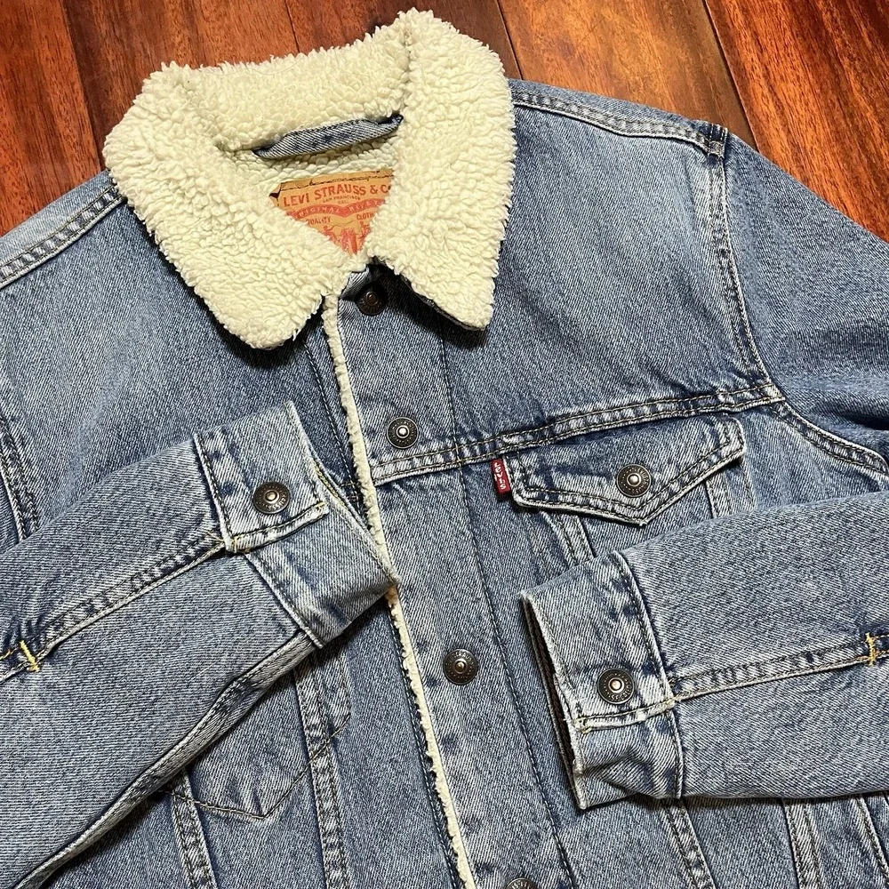 Levis Trucker Jacket Mens Small Type 3 III Denim Sherpa Button Up Workwear READ